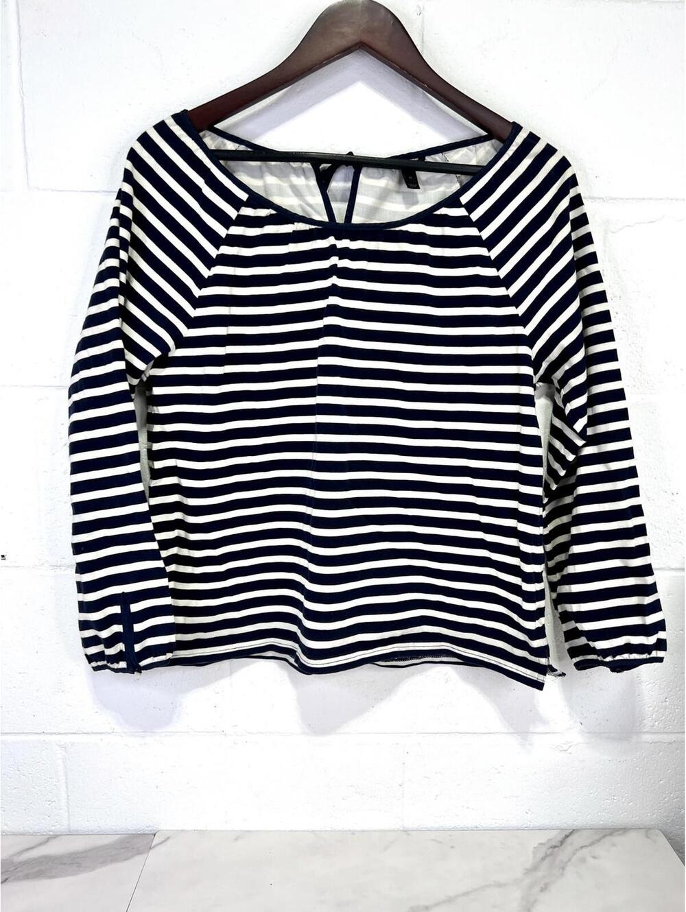 J.Crew Women's Size Medium Navy and White Striped Long Sleeve Top
